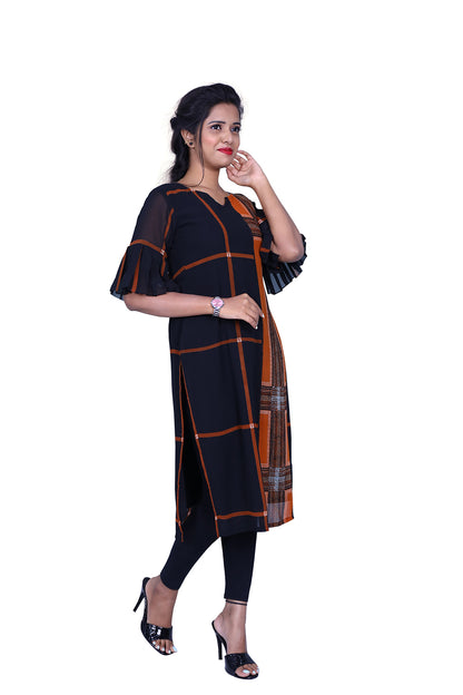 Orange and Black Print Regular Kurti | S3K899