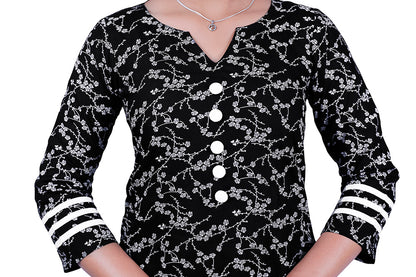 Rayon Black Floral Print Kurti | S3K238