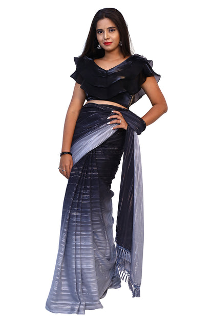 Black and white abstract print saree | S3S3