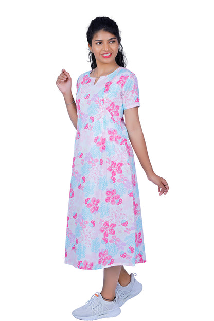 Womens Cotton White with Pink Floral Print A Line Kurti | S3X141