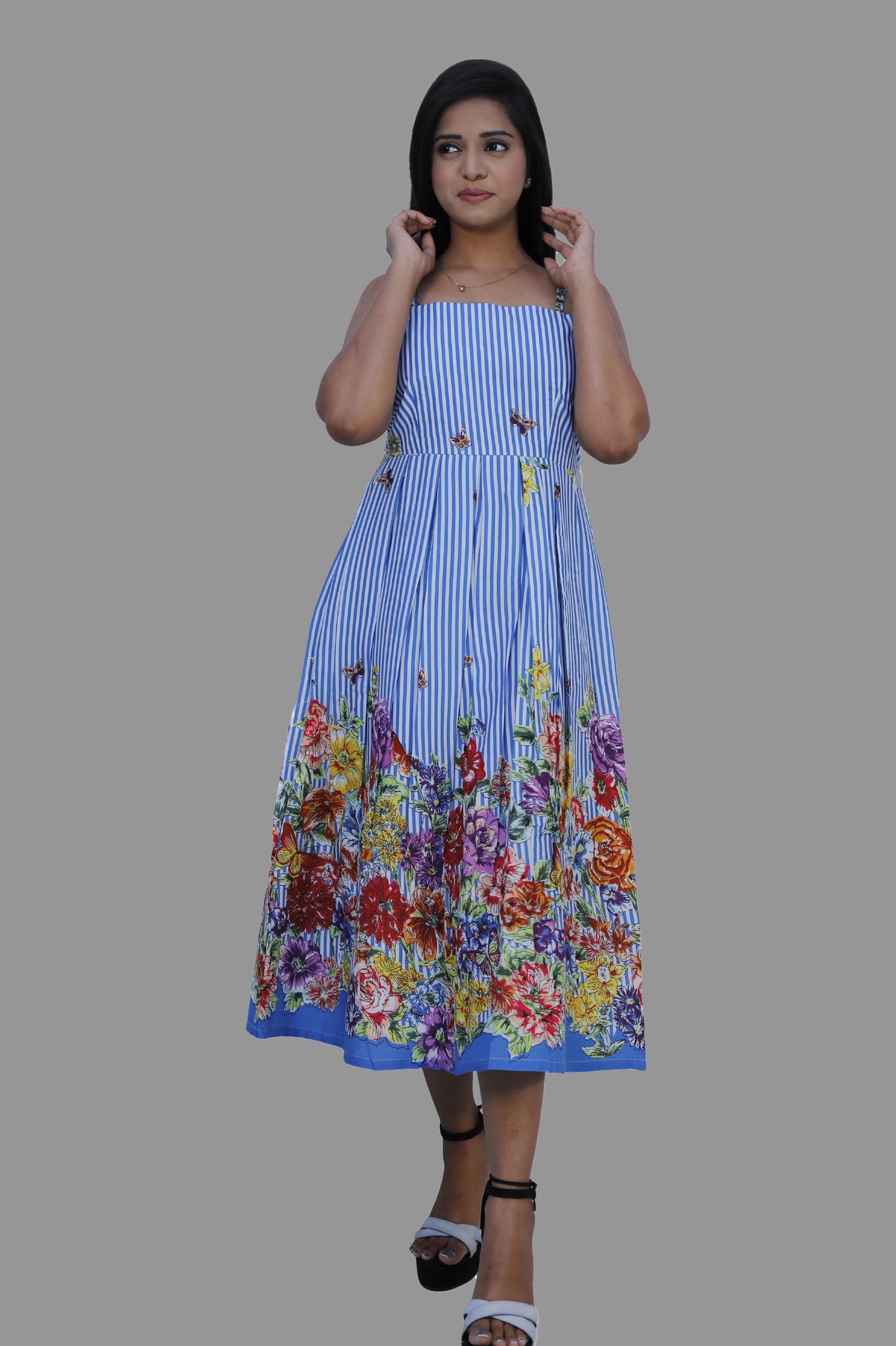 Women Fit and Flare Blue Dress | S3K597