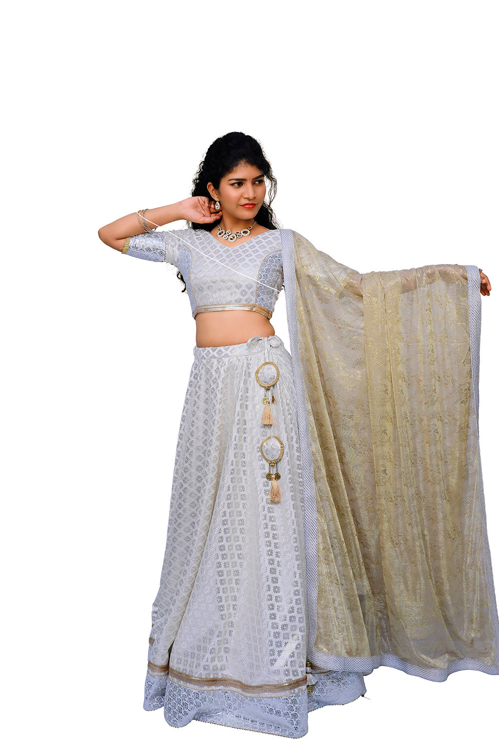 Half White & Gold 3 Piece Lehenga Set | S3SK190