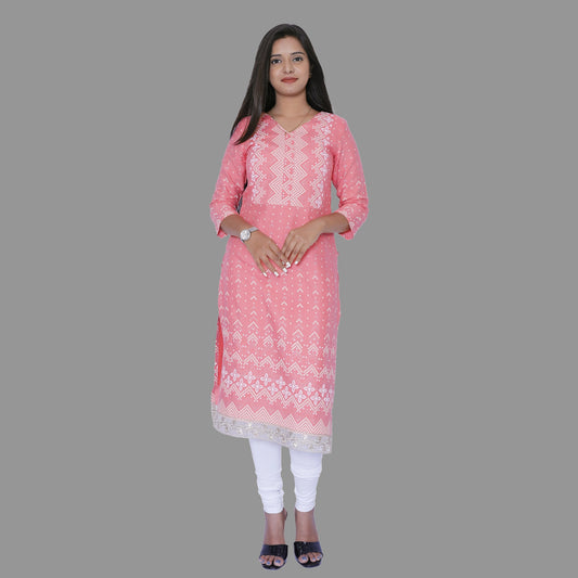 Women Bandhani Print Straight Kurta(pink) | S3K635