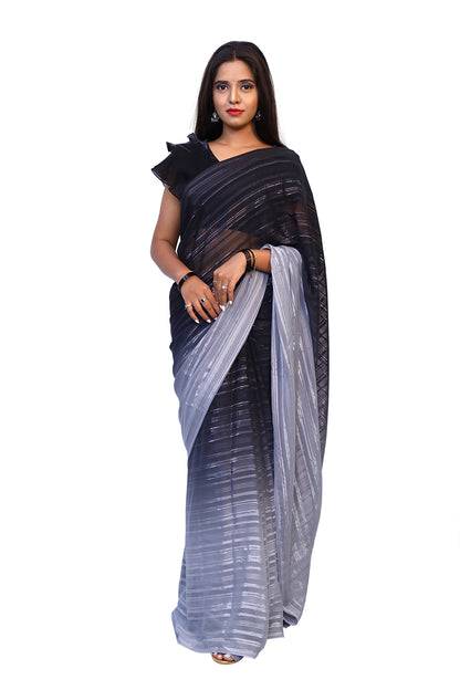 Black and white abstract print saree | S3S3