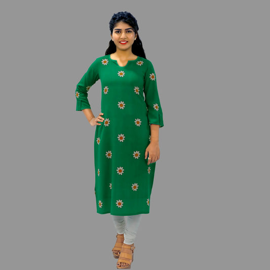 Women Floral Print Georgette Straight Kurta (Green) | S3K075