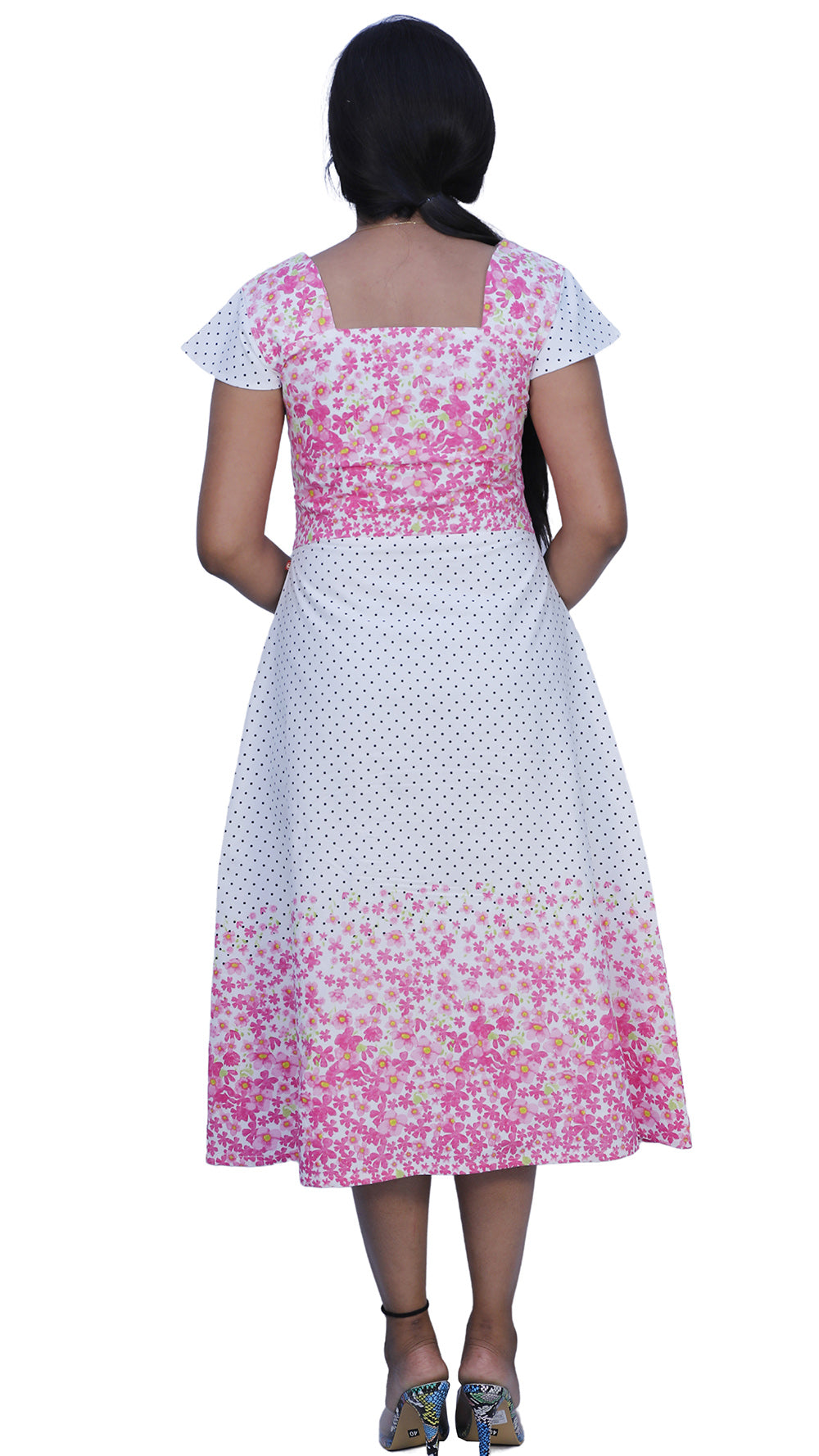 White & Pink Polka Dot Print Maxi | S3G574