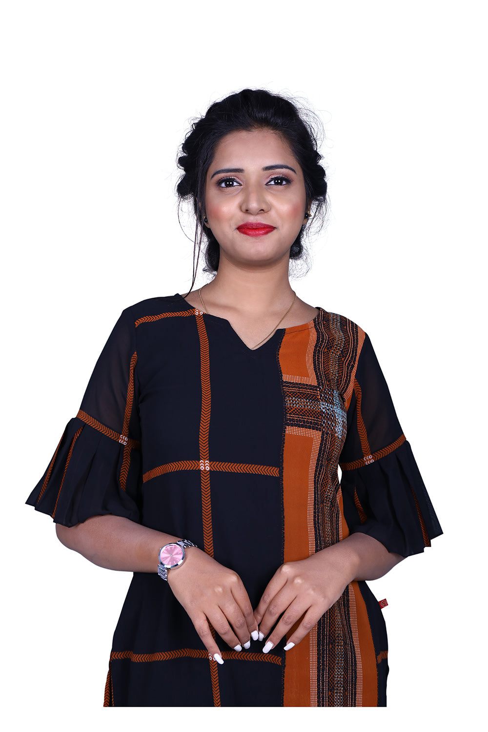 Orange and Black Print Regular Kurti | S3K899