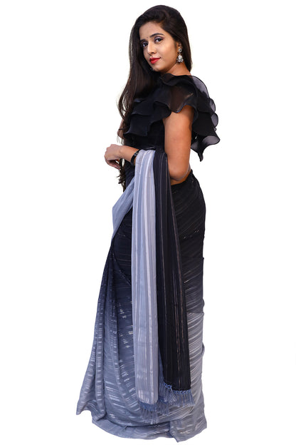 Black and white abstract print saree | S3S3