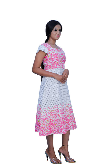 White & Pink Polka Dot Print Maxi | S3G574