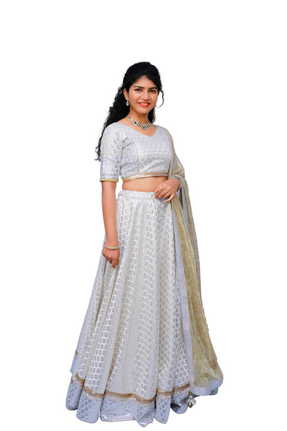 Half White & Gold 3 Piece Lehenga Set | S3SK190