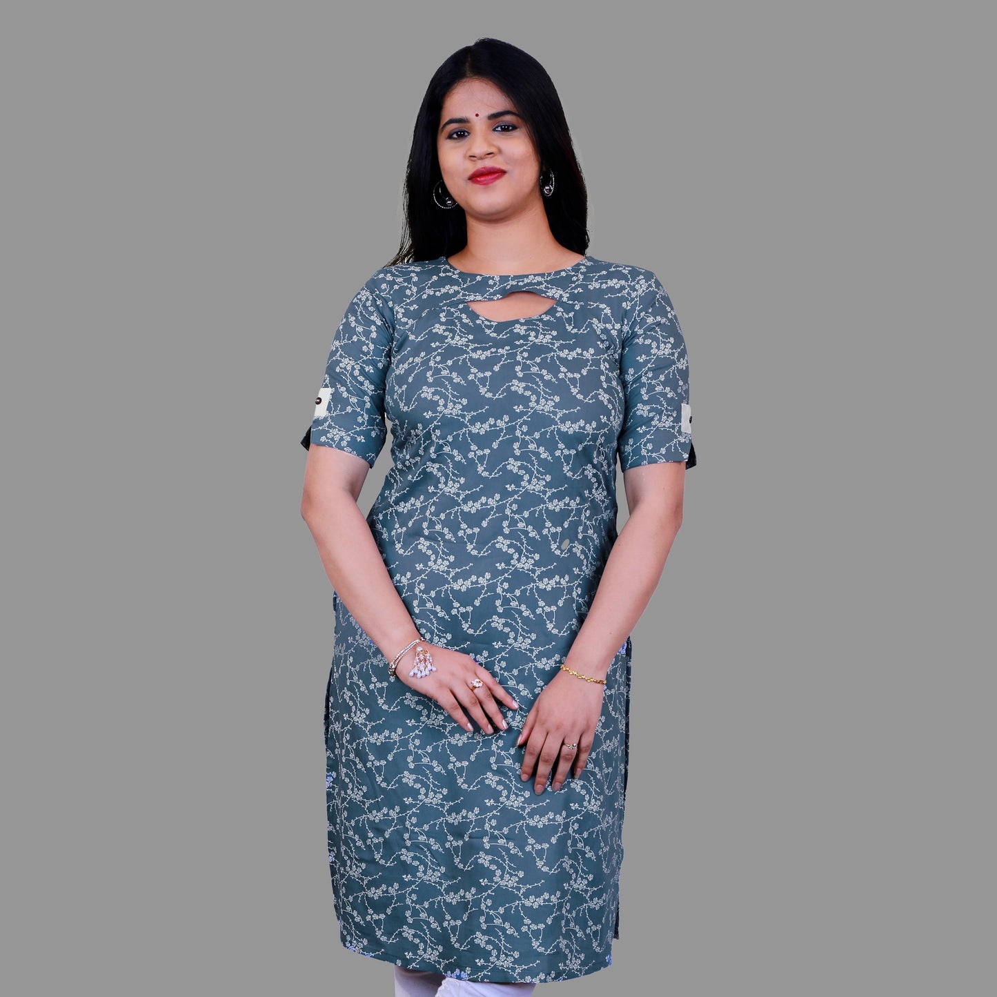 Women Blue Floral Print Kurti | S3K260