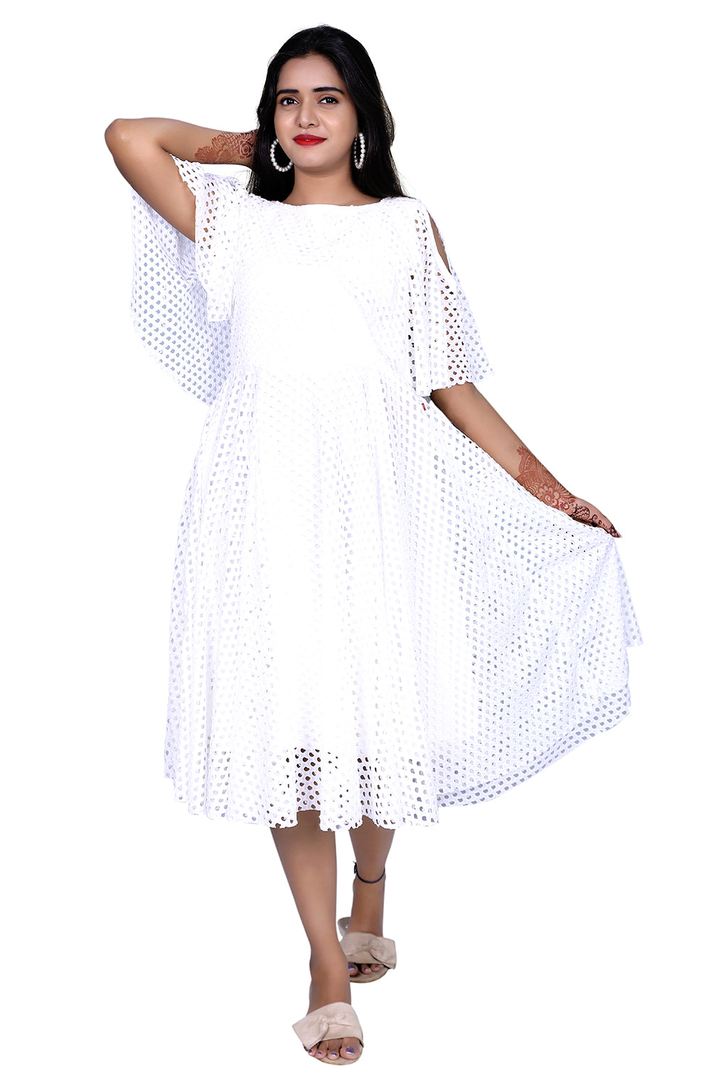 White Color Net Dress Material Fabric for Women's Gown - Charu Creation