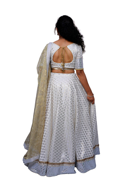 Half White & Gold 3 Piece Lehenga Set | S3SK190