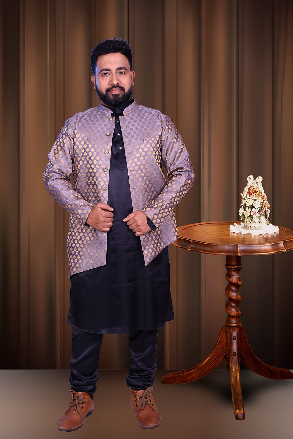 Men Grey Sherwani  Set | S3SKP1046