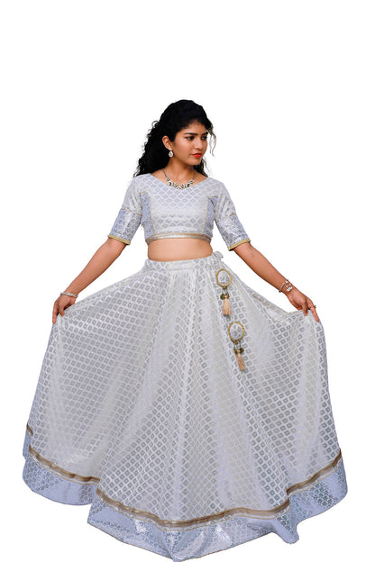 Half White & Gold 3 Piece Lehenga Set | S3SK190