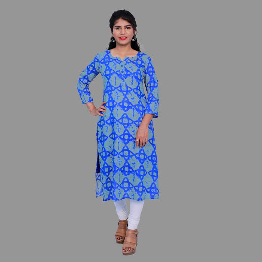 Women Printed Straight Kurta (Blue) | S3K077